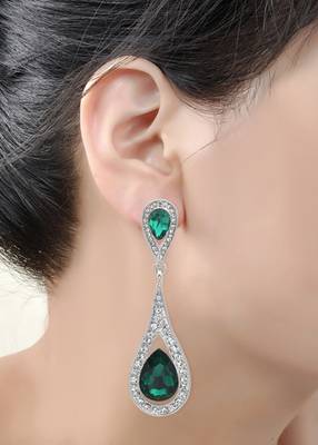 Silver Green Chandelier Earring for women. 2