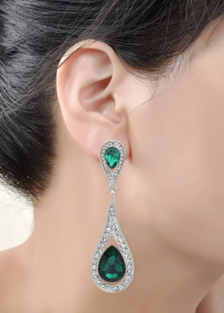 Silver Green Chandelier Earring for women.
