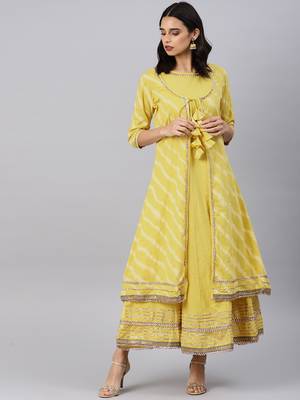 Yellow embroidered Cotton kurti 1