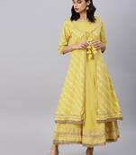 Yellow embroidered Cotton kurti