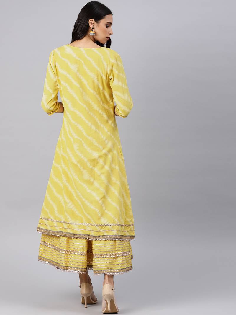 Yellow embroidered Cotton kurti