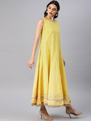 Yellow embroidered Cotton kurti 4