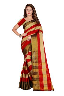 Red woven cotton saree with blouse 1