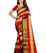Red woven cotton saree with blouse