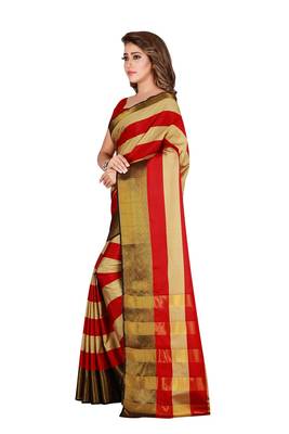 Red woven cotton saree with blouse 2
