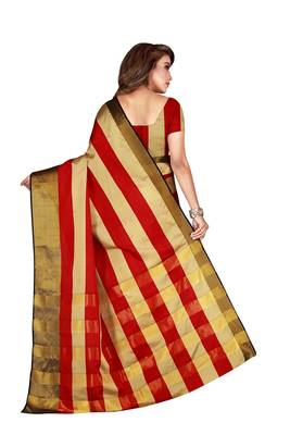 Red woven cotton saree with blouse 3