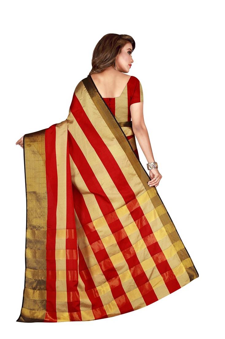 Red woven cotton saree with blouse