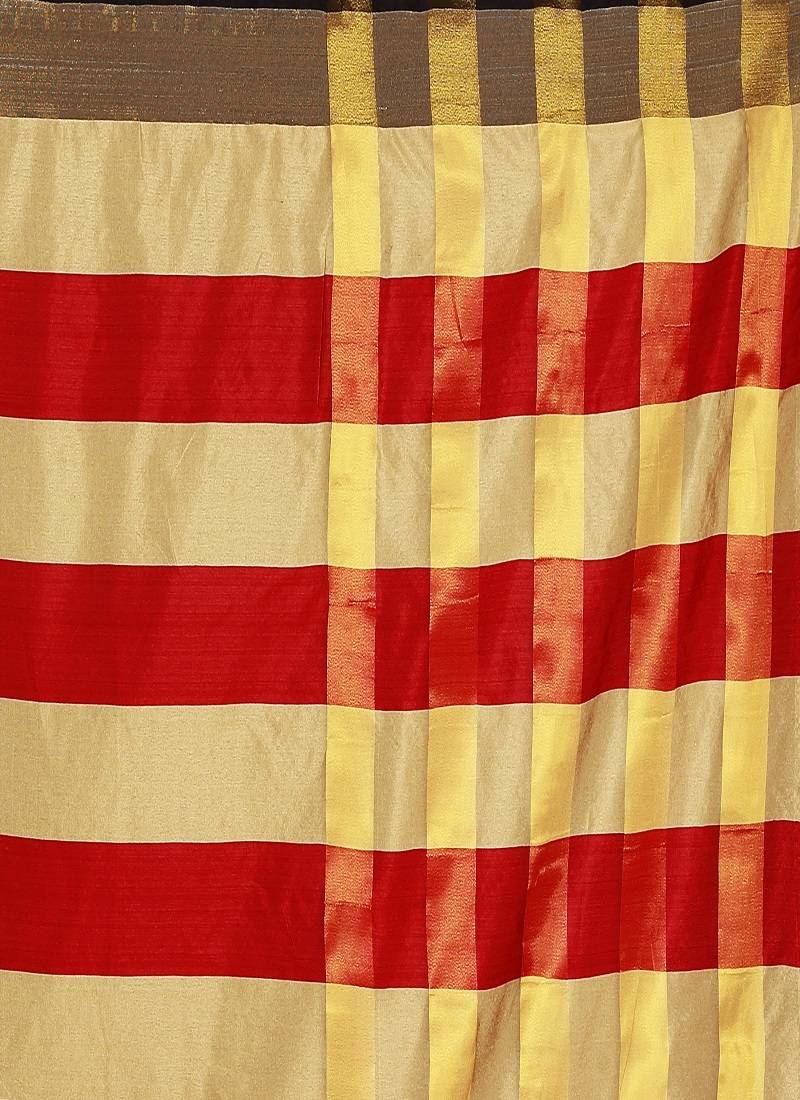 Red woven cotton saree with blouse