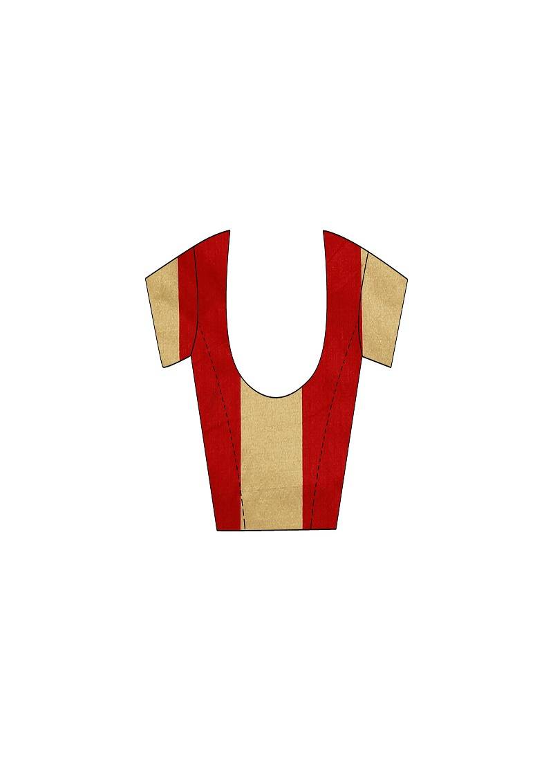 Red woven cotton saree with blouse