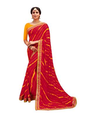Maroon embroidered georgette saree with blouse 1