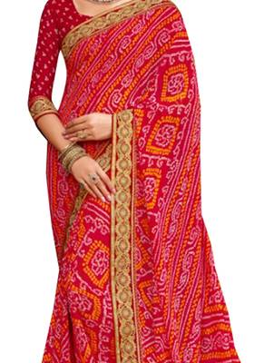 Pink embroidered georgette saree with blouse 2