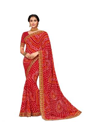 Red embroidered georgette saree with blouse 1