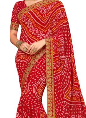 Red embroidered georgette saree with blouse 2