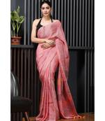 Punch Pink Linen Saree With Thread Work