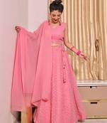 Light Pink sequins and Thread Embroidered Georgette Semi Stitched bridal lehenga
