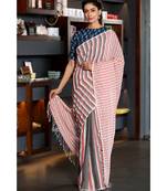 Offwhite With Faded Red And Black Graded Striped Cotton Saree