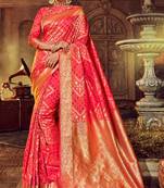 Pink embroidered banarasi brocade saree with blouse