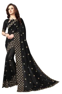 Black embroidered silk saree with blouse 1