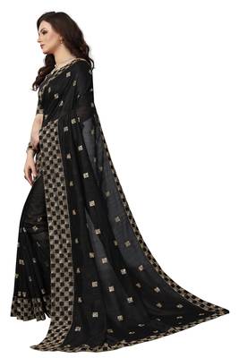Black embroidered silk saree with blouse 2