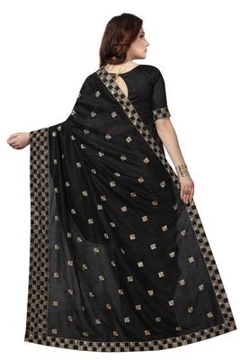 Black embroidered silk saree with blouse 3