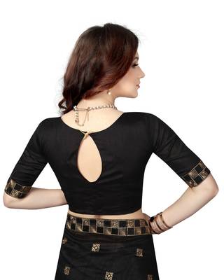 Black embroidered silk saree with blouse 5