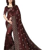 Brown embroidered silk saree with blouse