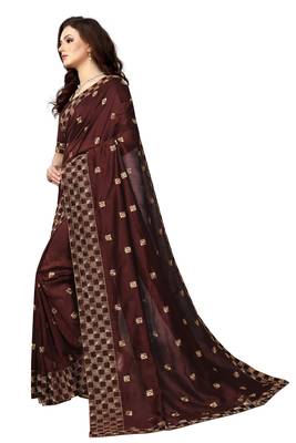 Brown embroidered silk saree with blouse 2