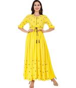 Rayon Yellow Straight Embroidered With Lanyard Kurta
