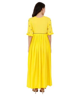 Rayon Yellow Straight Embroidered With Lanyard Kurta 3