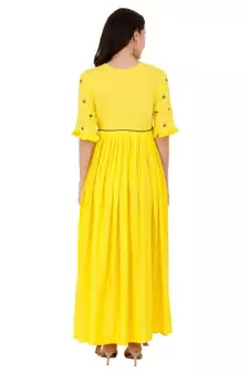 Rayon Yellow Straight Embroidered With Lanyard Kurta