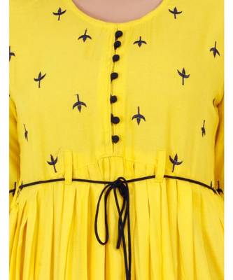 Rayon Yellow Straight Embroidered With Lanyard Kurta 4