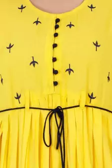 Rayon Yellow Straight Embroidered With Lanyard Kurta