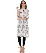 Black Cotton Straight Both Side Slit Floral Print Kurta
