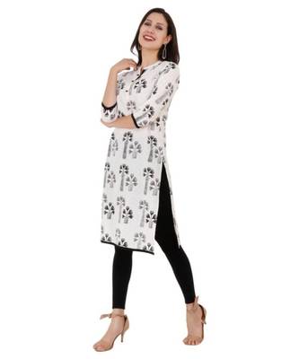 Black Cotton Straight Both Side Slit Floral Print Kurta 2