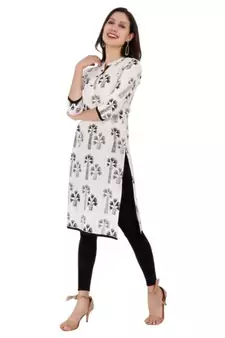 Black Cotton Straight Both Side Slit Floral Print Kurta