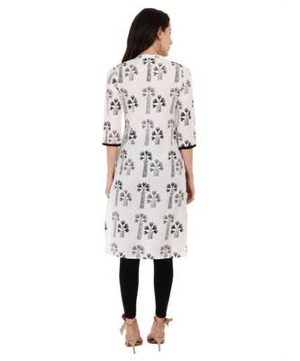 Black Cotton Straight Both Side Slit Floral Print Kurta 3