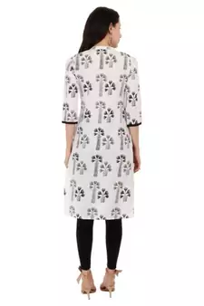 Black Cotton Straight Both Side Slit Floral Print Kurta