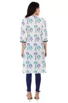 Blue Cotton Straight Both Side Slit Floral Print Women Kurti