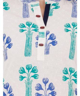 Blue Cotton Straight Both Side Slit Floral Print Women Kurti 4