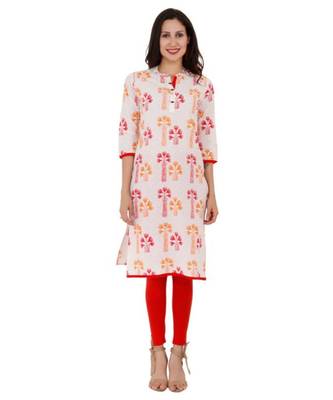 Red Cotton Straight Both Side Slit Floral Print Women Kurti 1