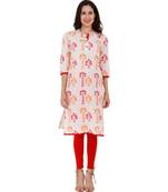 Red Cotton Straight Both Side Slit Floral Print Women Kurti