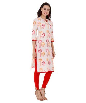 Red Cotton Straight Both Side Slit Floral Print Women Kurti 2