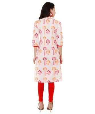 Red Cotton Straight Both Side Slit Floral Print Women Kurti 3
