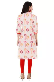 Red Cotton Straight Both Side Slit Floral Print Women Kurti