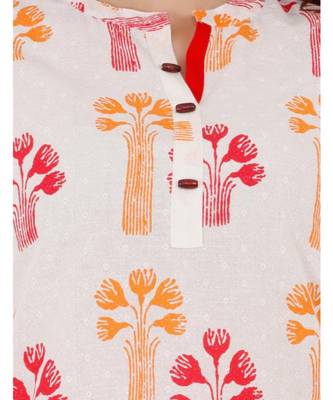 Red Cotton Straight Both Side Slit Floral Print Women Kurti 4