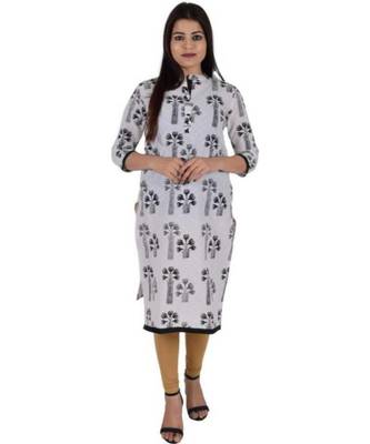 Straight Cotton Black Both Side Slit Floral Print Women Kurti 1