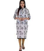 Straight Cotton Black Both Side Slit Floral Print Women Kurti
