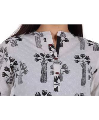 Straight Cotton Black Both Side Slit Floral Print Women Kurti 4