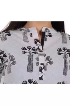 Straight Cotton Black Both Side Slit Floral Print Women Kurti