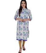 Straight Cotton Blue Both Side Slit Floral Print Women Kurti